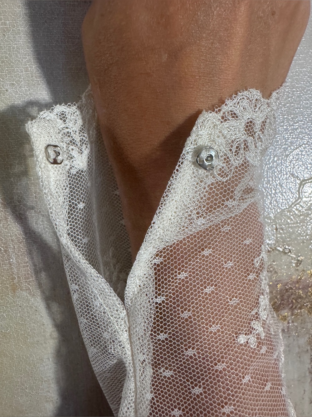 1980 HAND SEWN VTG French Lace Sleeved • Full Length Silk Wedding Dress • SMALL - Picture 14 of 16